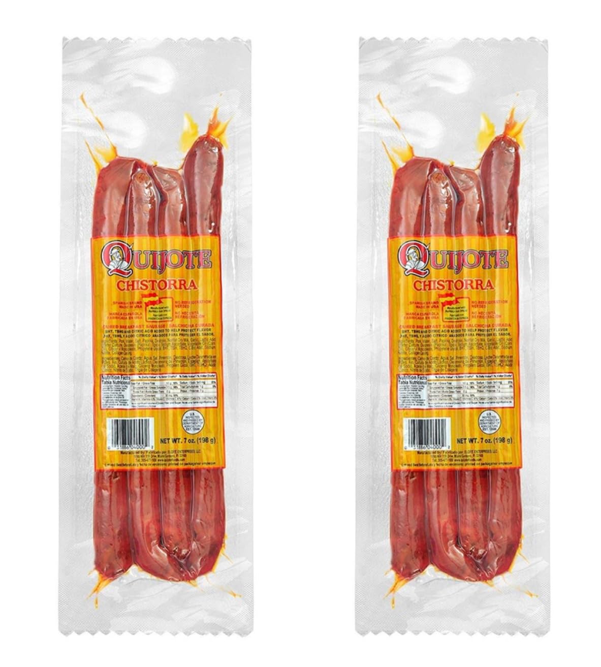 Generic Chistorra Dry, Spanish Dry Chorizo Style - Quijote - 7 oz each - 2 PACK, Regular