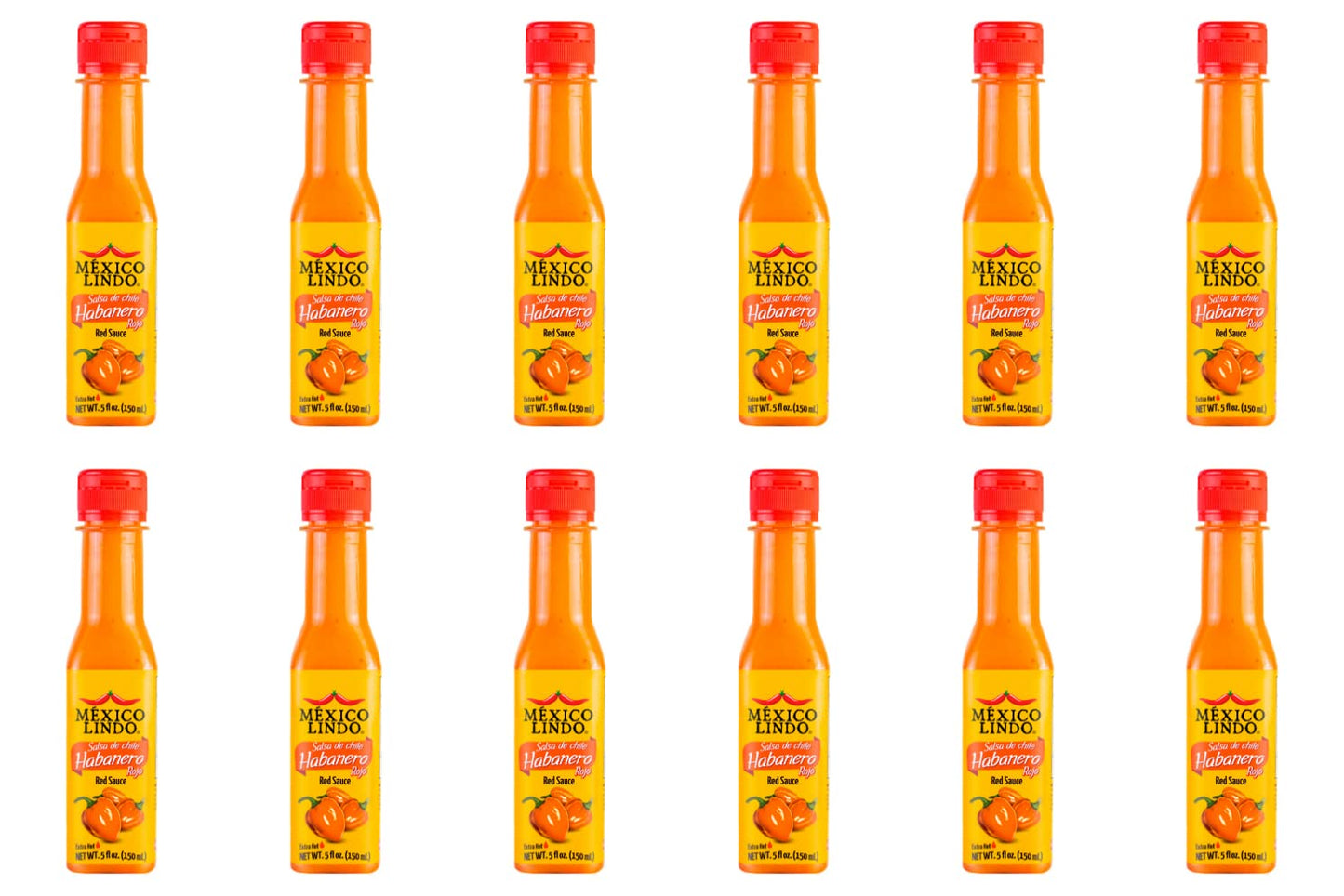 Mexico Lindo Red Habanero Hot Sauce | Real Red Habanero Chili Pepper | 78,200 Scoville Level | Enjoy With Mexican Food, Seafood & Pasta | 5 Fl Oz Bottles (Pack Of 12)