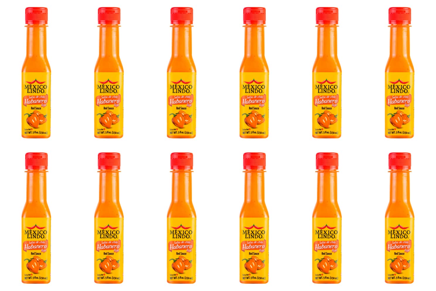 Mexico Lindo Red Habanero Hot Sauce | Real Red Habanero Chili Pepper | 78,200 Scoville Level | Enjoy With Mexican Food, Seafood & Pasta | 5 Fl Oz Bottles (Pack Of 12)