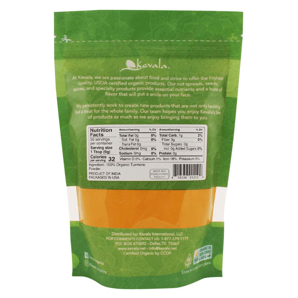 Kevala Organic Turmeric Root Powder, Gluten Free, Vegan, Non-GMO, Kosher, 16 oz