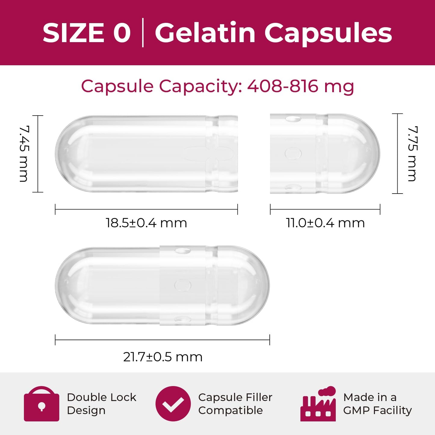 ATLEMISME Empty Gelatin compact pieces Size 0 - Clear - 100 Count - Kosher & Halal