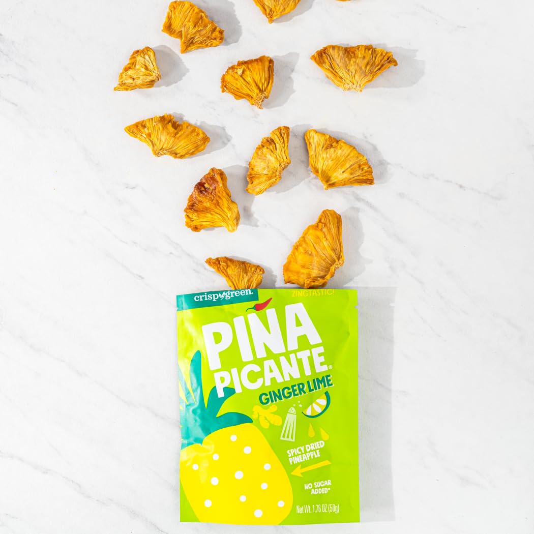 Crispy Green Pia Picante, Ginger Lime Dried Pineapple, Healthy Real Fruit Snacks, 1.76 Ounce, 12 Single Serve Bags