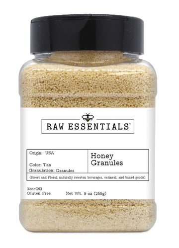 Raw Essentials Honey Granules - Natural Sweetness for Oatmeal, Yogurt, Beverages, and Desserts - Non-GMO and Gluten-Free - 9 Oun