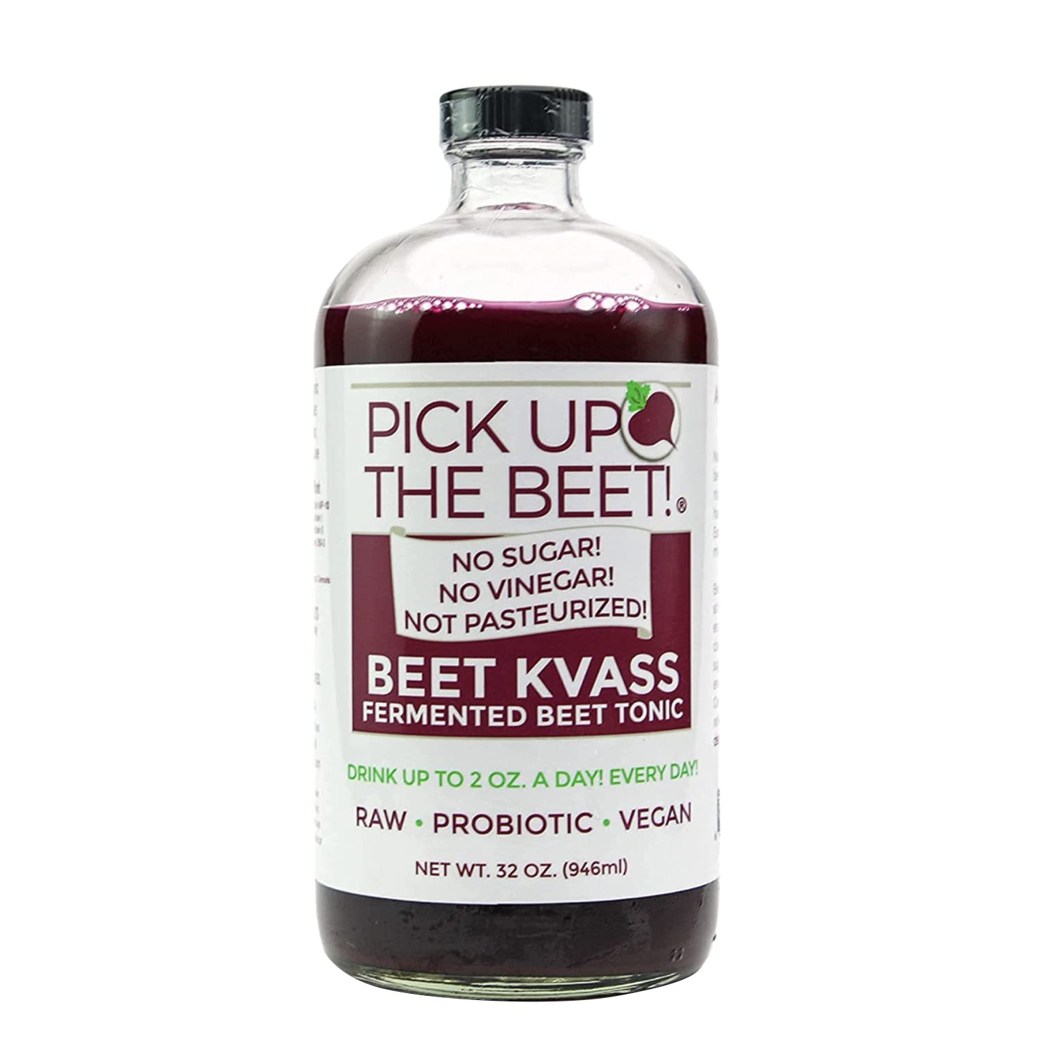 Pick Up The Beet Organic Beet Juice Kvass with Live Probiotics  Vegan - Natural Nitric Oxide Boost  Fermented Beet Tonic  Sugar Cravings Support  32 Ounces  1 Bottle