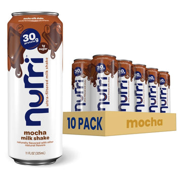 Nurri - 30G Protein Ultra Filtered Milk Shake - Mocha- Lactose Free  Low Sugar  150 Calories  10 Vitamins And Minerals - 11 Fl Oz  10 Cans