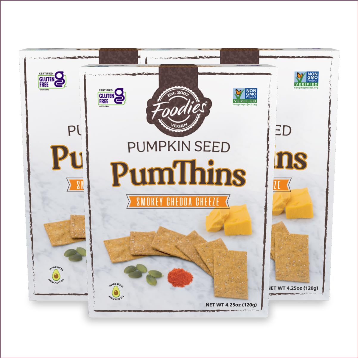 Pumthins Smokey Chedda Cheeze Crackers- 4.25 Ounce (3 Pack) Gluten Free Paleo Friendly Healthy Snacks Pumpkin Seeds Pumfu Foodie