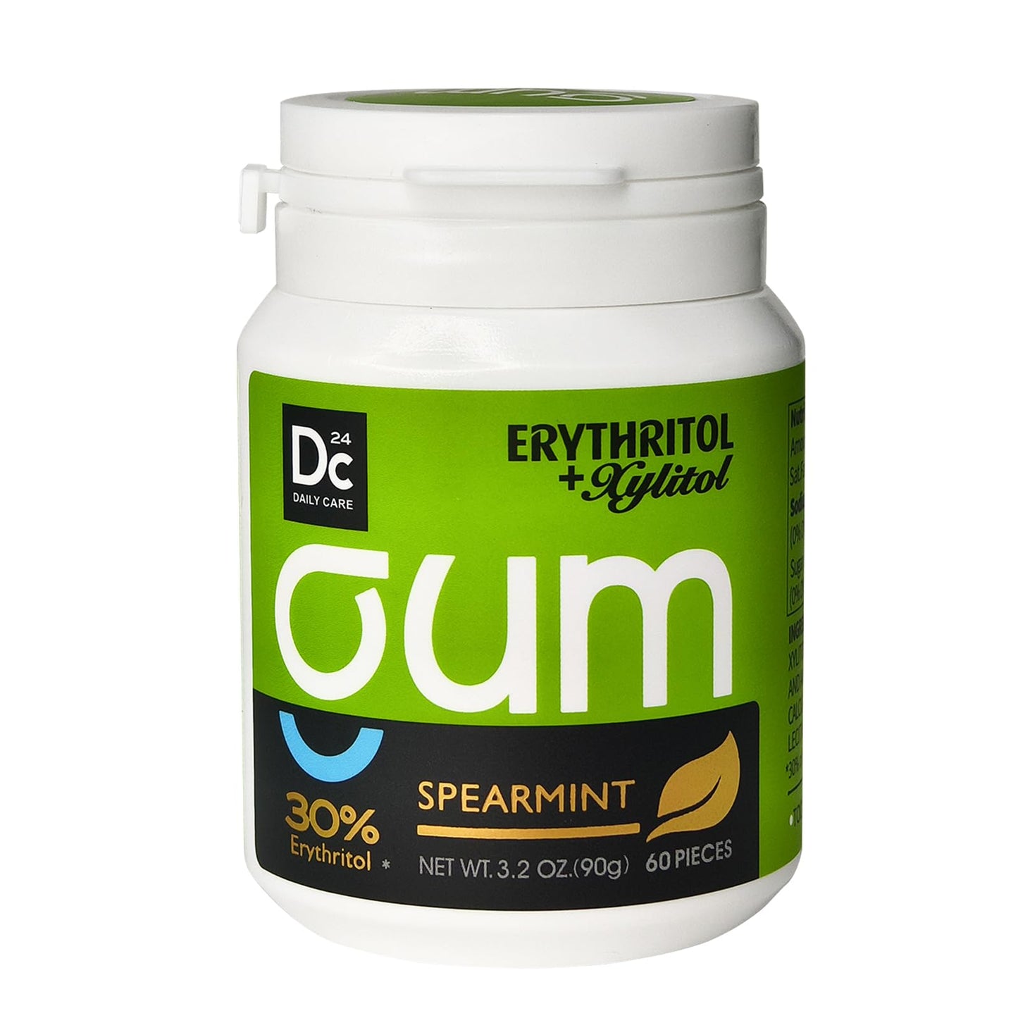 DC24 DAILY CARE Xylitol Chewing Gum, Sugar Free, Low-Calorie, Spearmint Flavor, 60 Count, Green