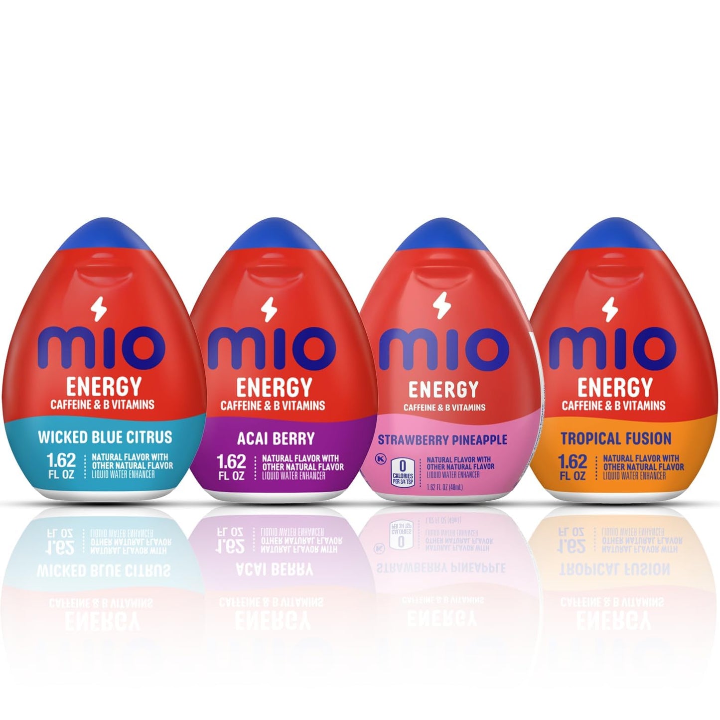 Mio Energy Water Enhancer Variety Pack, 4 Flavors, 1.62 fl oz, Zero Sugar, with Caffeine and B-Vitamins