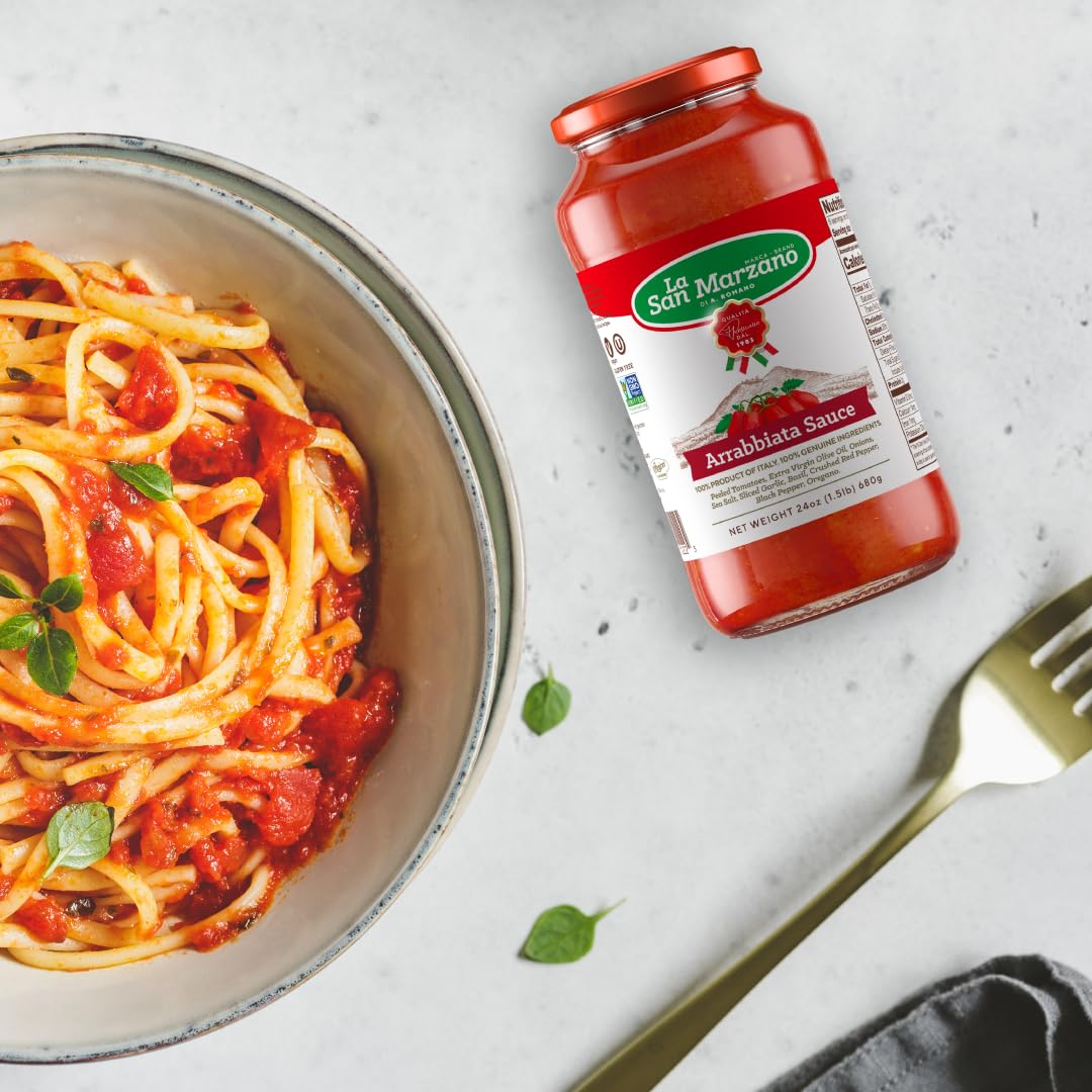 La San Marzano Arrabiata Sauce, All Natural Tomato Pasta Sauce, 24 oz, Vegan, Gluten Free, Non-GMO, Mediterranean Diet