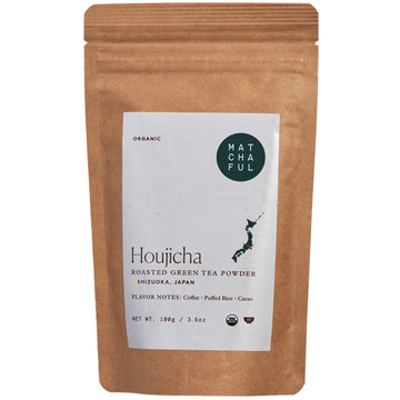 Matchaful - Houjicha Powder - Organic Roasted Green Tea - Smooth and Earthy with Tasting Notes of Coffee, Puffed Rice, Cacao - E