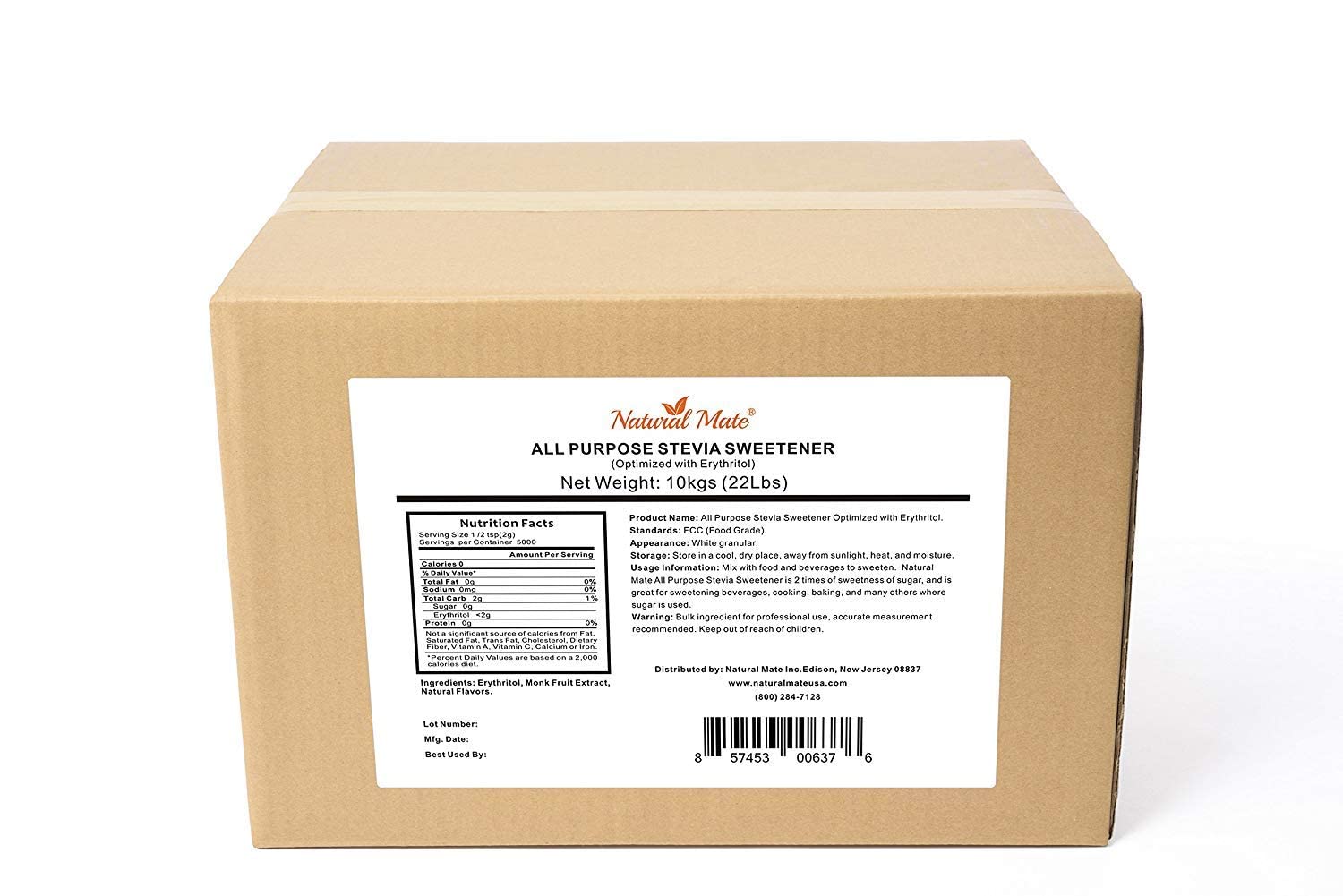 Natural Mate Bulk Sweetener - Organic Stevia Granular Powder Blended With Erythritol - 2:1 Sugar Replacement For Keto  Paleo  Low Gi - (10Kg/22Lb  Pack Of 1)