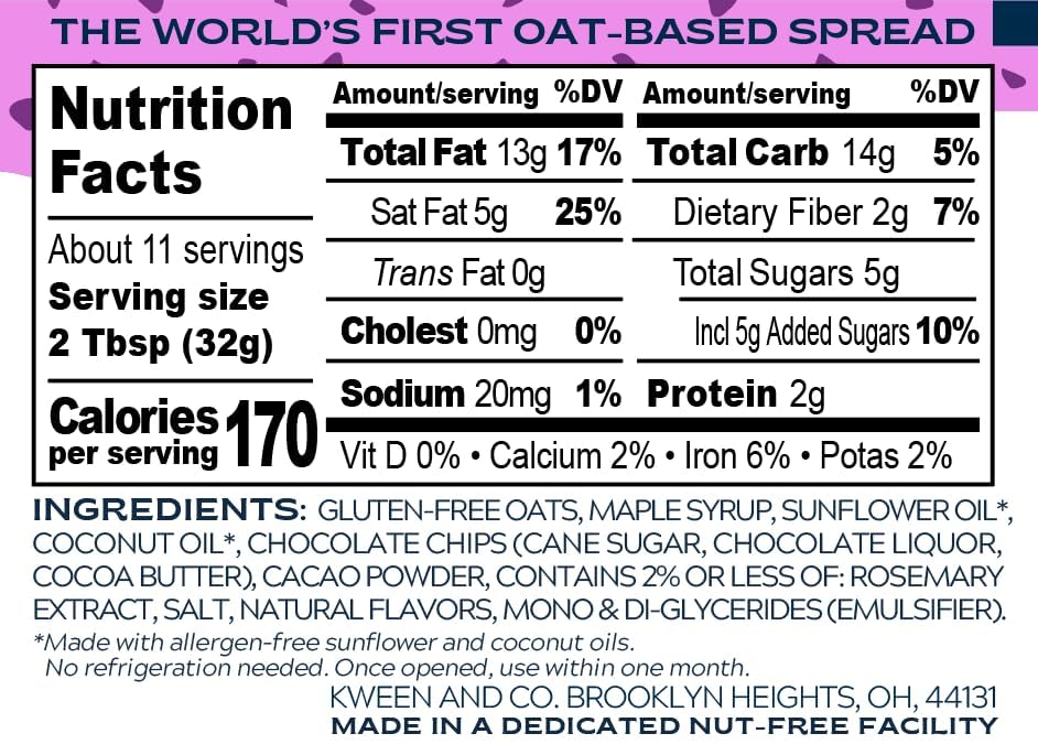 Oat Haus Brownie Batter Granola Butter - Peanut-free, Almond (Tree-Nut) Free, Vegan, Gluten-Free, & School-Safe, Chocolate Sprea