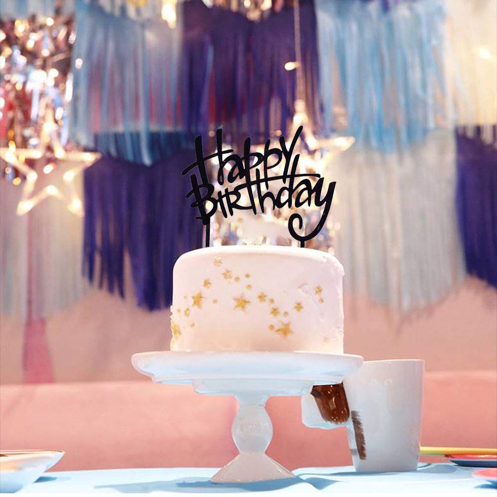 Keoysek Happy Birthday Cake Topper Double-Sided Acrylic Cursive Cake Toppers Birthday Party Decoration Supplie Cake Sign Party B