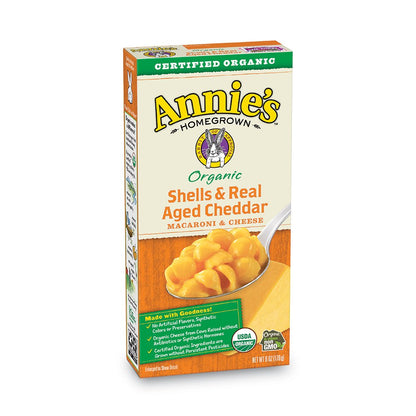 Annies Organic Macaroni & Cheese, Shells & Real Aged Cheddar, 12 Boxes, 6 oz. Each