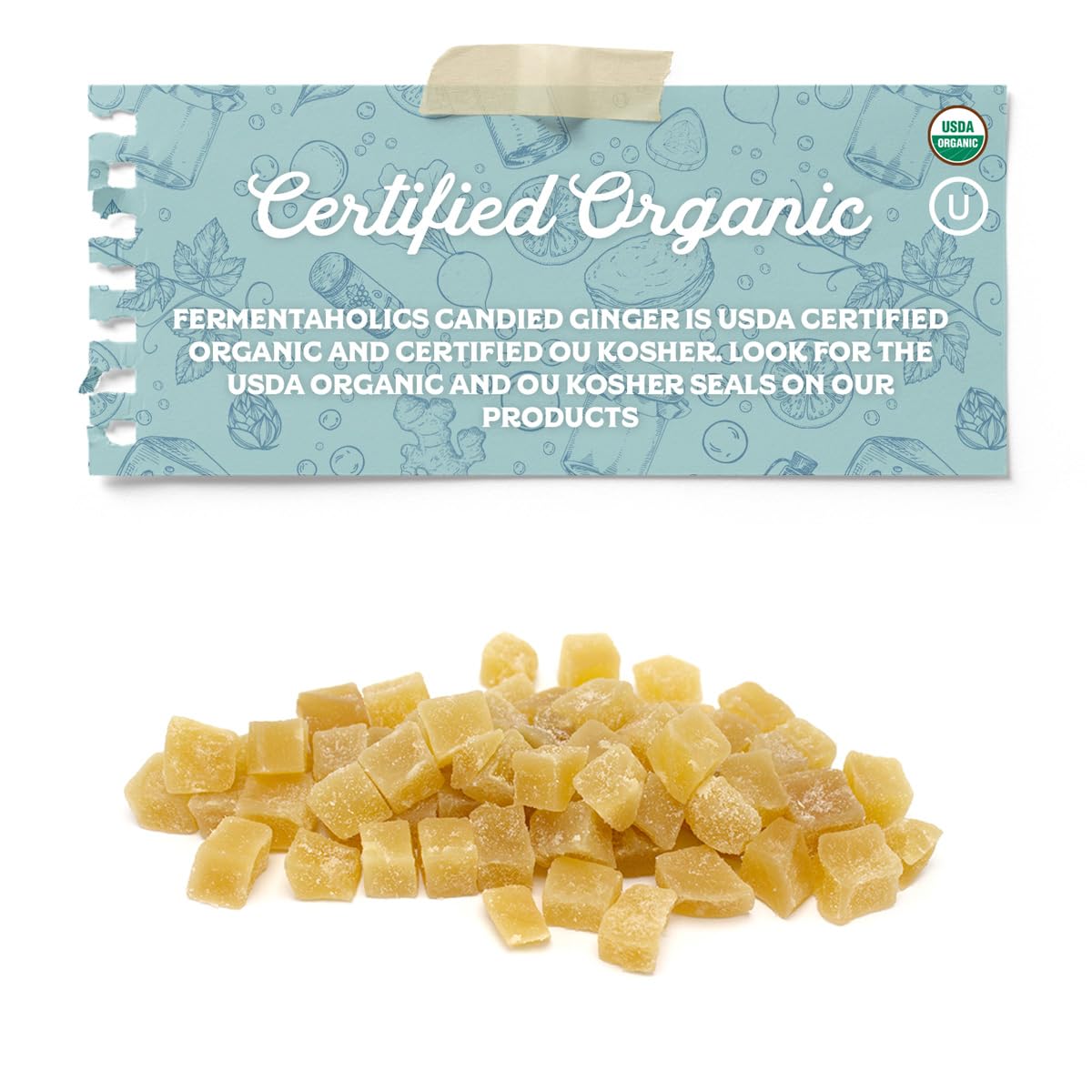 Fermentaholics Dried Candied Ginger - Organic, 7 oz - Perfect for Kombucha Flavoring