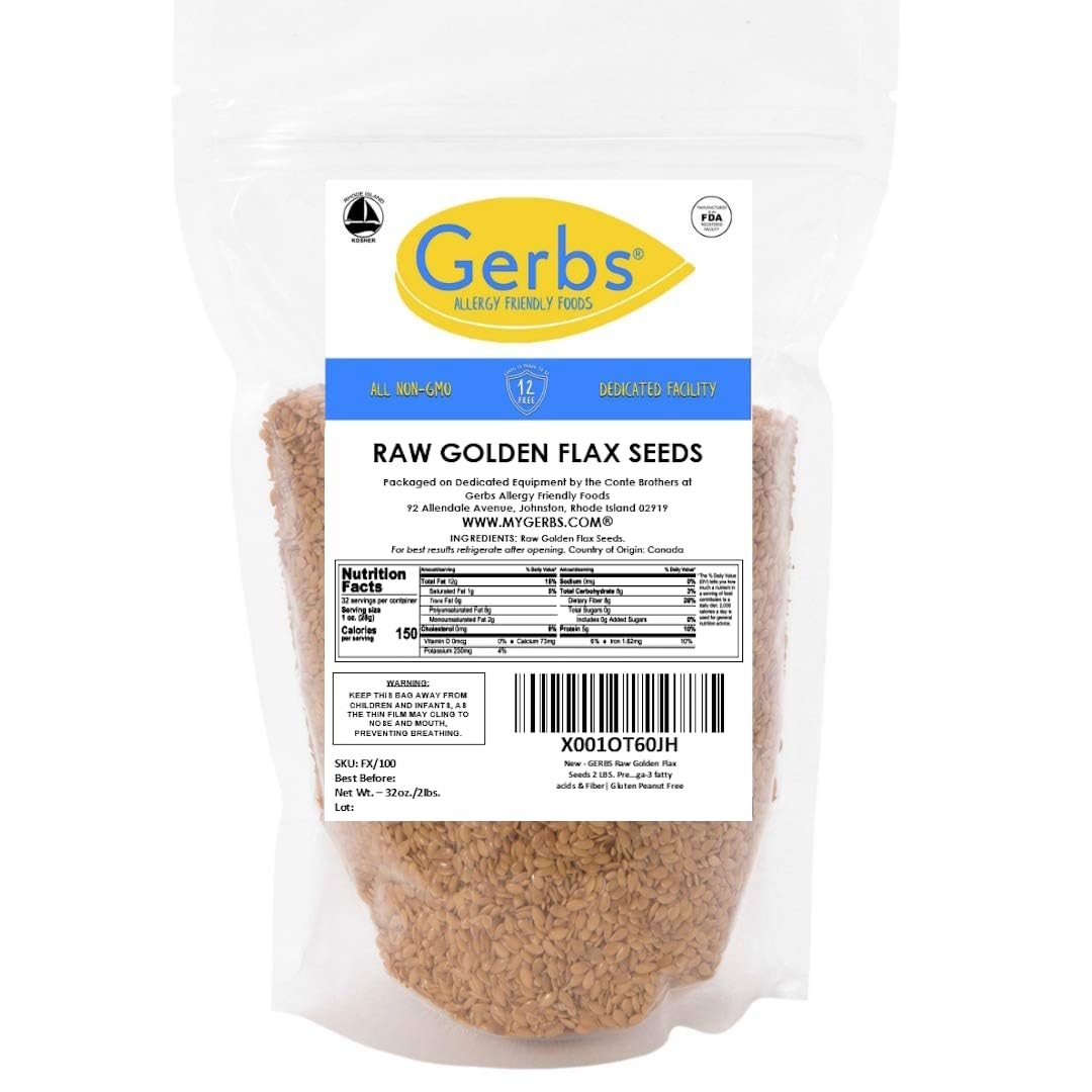 Gerbs Raw Golden Flax Seeds 2 Lbs. Premium Grade | Freshly Harvested Flaxseed & Packaged In Resealable Bulk Bag | Non-Gmo, Keto & Paleo Cleared |High In Omega-3 Fatty Acids & Fiber| Gluten Peanut Free