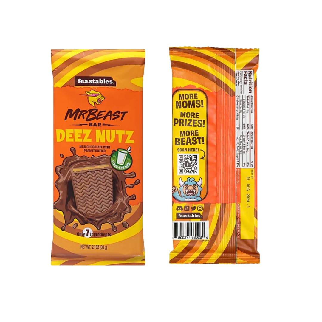 Feastables Mr Beast Chocolate Bars - New Deez Nuts Peanut Butter Crunch Chocolate, Milk Chocolate, Original Chocolate, Milk Choc
