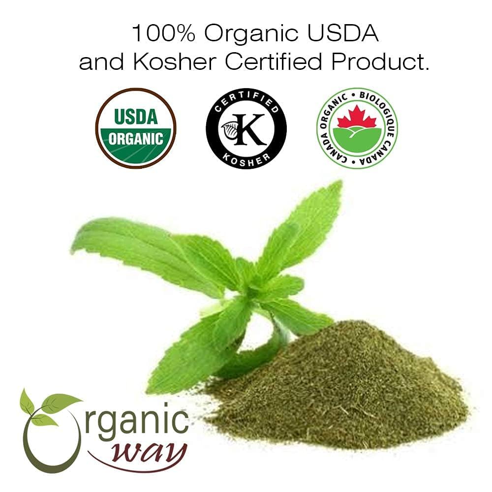 Organic Way Stevia Leaf Powder (Stevia Rebaudiana) - Kosher & USDA Certified | Vegan, Non-GMO & Gluten Free | Natural Sweetener