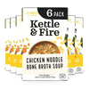Kettle and Fire Chicken Noodle Soup with Bone Broth, Keto Friendly, High in Protein and Collagen, 6 Pack