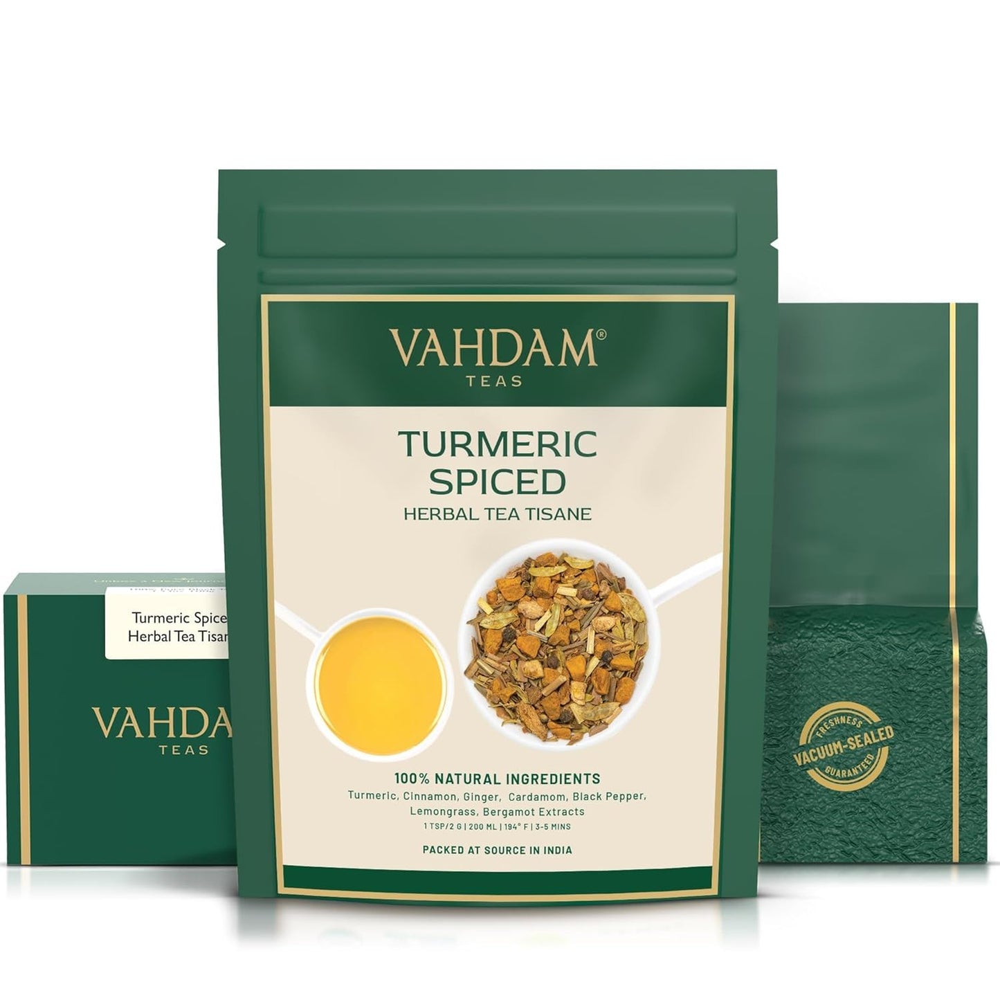 VAHDAM Turmeric Spice Herbal Tea, Caffeine Free, Non-GMO, Gluten Free, 7oz (Pack of 2), Black, Whole Loose-Leaf, Vacuum Sealed