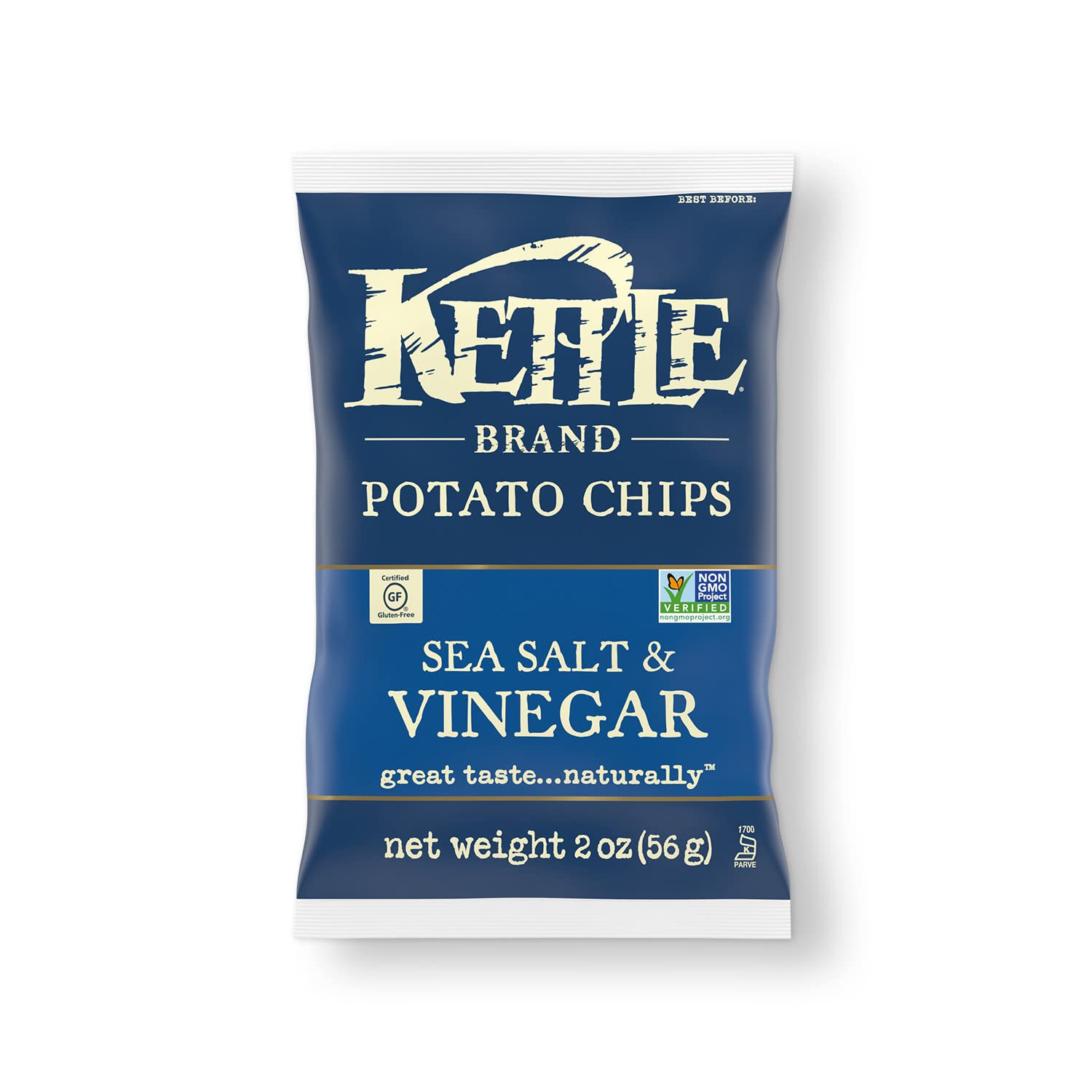 Kettle Brand Potato Chips, Salt & Vinegar Kettle Chips, Snack Bag, 2 Oz