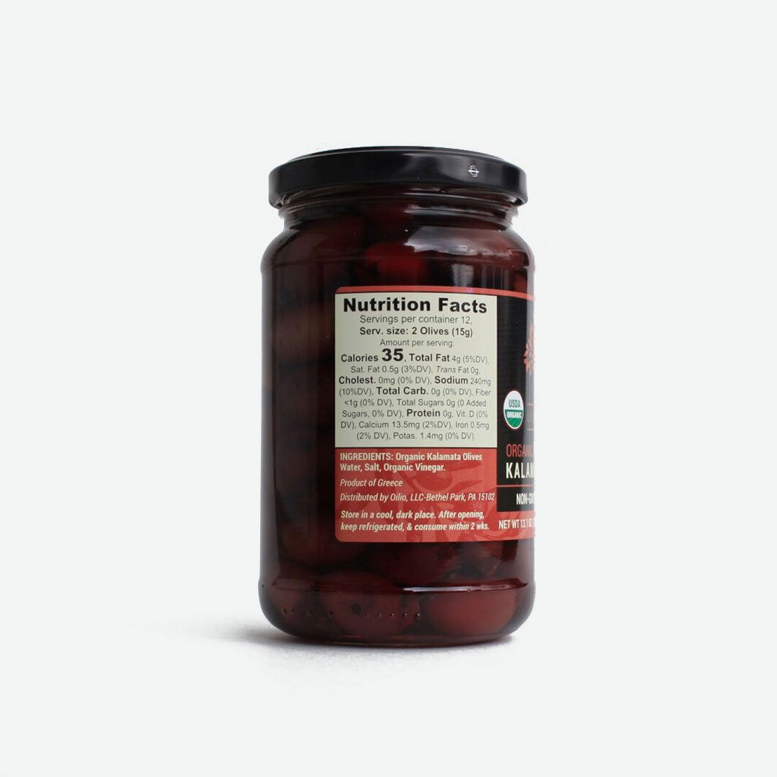 Liokareas Organic Black Kalamata Olives - Pitted, Non-GMO, Gluten Free - 13.1 oz - Product of Greece