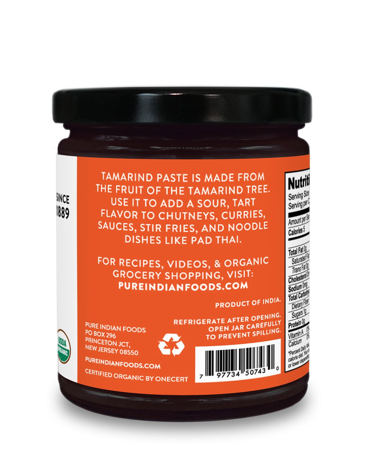 PURE INDIAN FOODS Organic Tamarind Paste Concentrate, Gluten Free, No Sugar Added, 11 Ounce Glass Jar