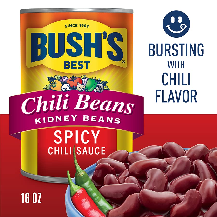 Bush'S Best 16 Oz Canned Spicy Dark Red Chili Beans, Source Of Plant Based Protein And Fiber, (Pack Of 12)