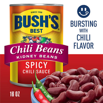 Bush'S Best 16 Oz Canned Spicy Dark Red Chili Beans, Source Of Plant Based Protein And Fiber, (Pack Of 12)