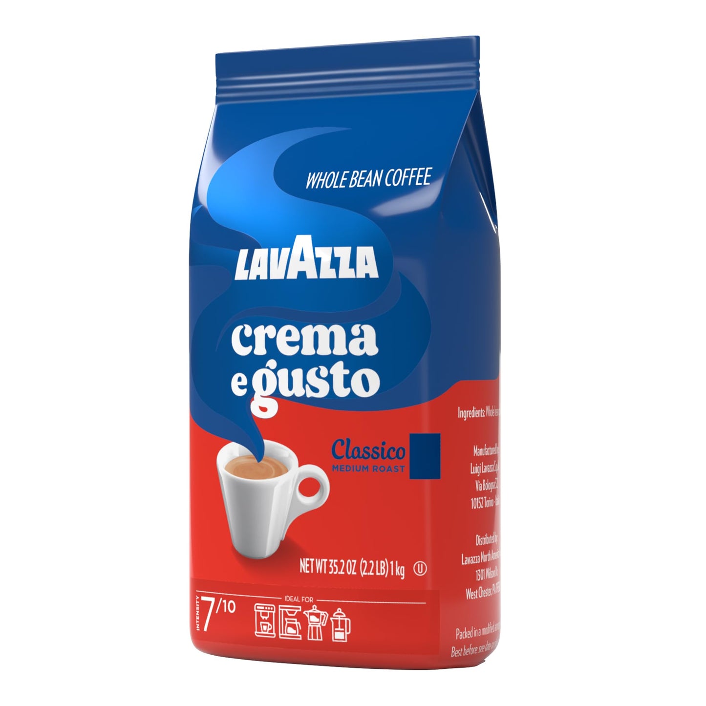 Lavazza Crema E Gusto Whole Bean Coffee 1 Kg Bag, Authentic Italian, Blended And Roasted In Italy, Full-Bodied, Creamy Dark Roast With Spices Notes