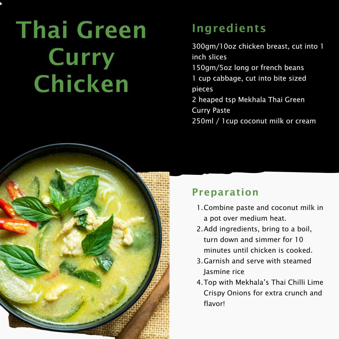 Mekhala Organic Thai Green Curry Paste. Vegan. Gluten-Free. Sugar Free. Versatile. Hot (6X3.53Oz)