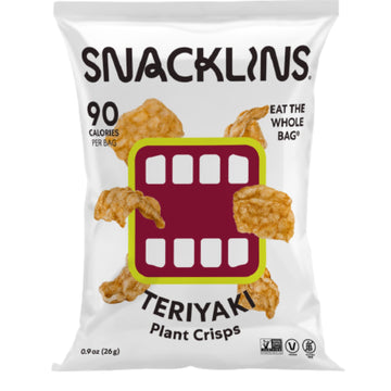 SNACKLINS Plant Based Crisps TERIYAKI - Gluten Free, Grain Free, 100% Kosher, Vegan Healthy Snacks, Crunchy Puffed Snack, Only 9
