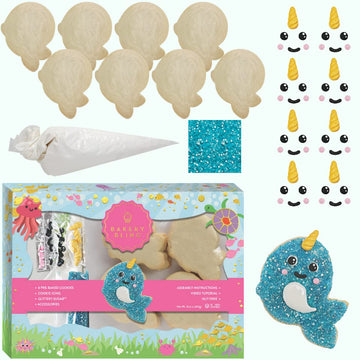 Narwhal Designer Cookie Kit - Decorate 8 Narwhal-Shaped Sugar Cookies With Edible Glitter & Accessories - Nut-Free, Dairy-Free,