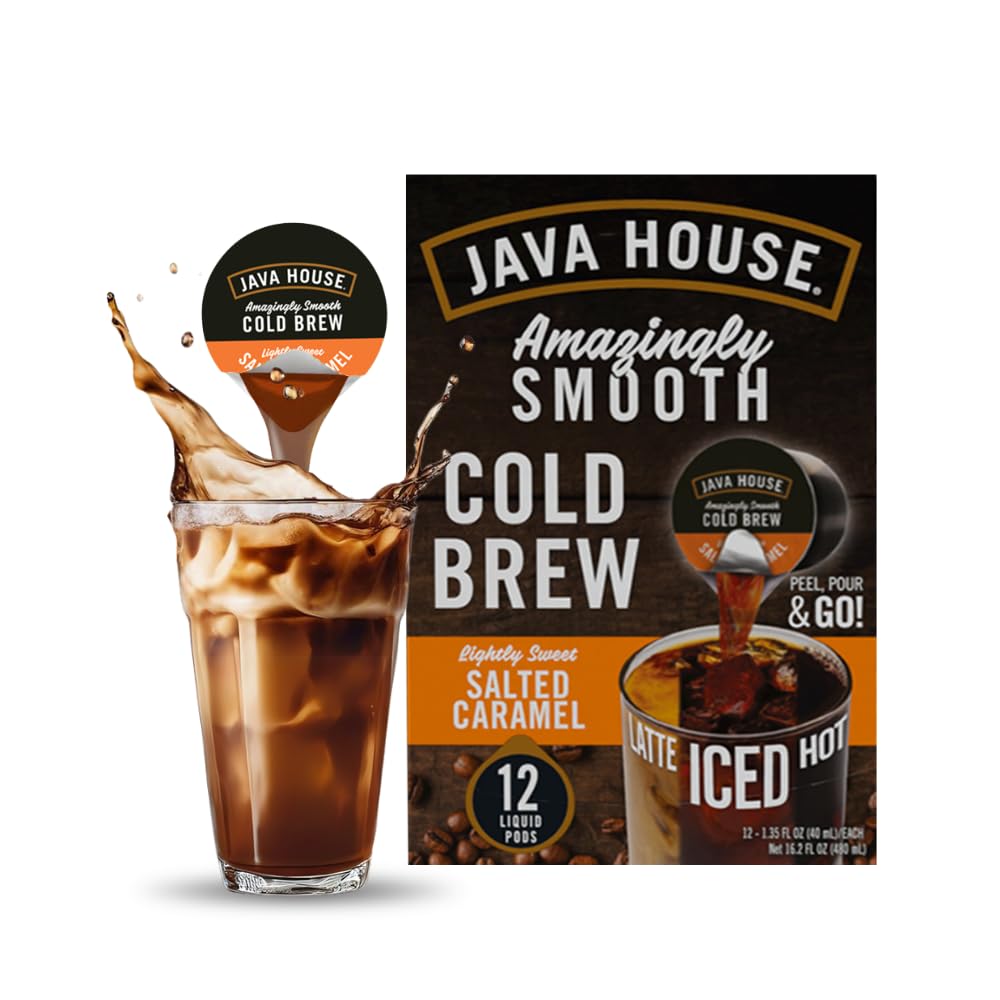 Java House Salted Caramel Lightly Sweet Cold Brew Coffee Pods  (48 Count) Peel And Pour Pods Hot Or Iced