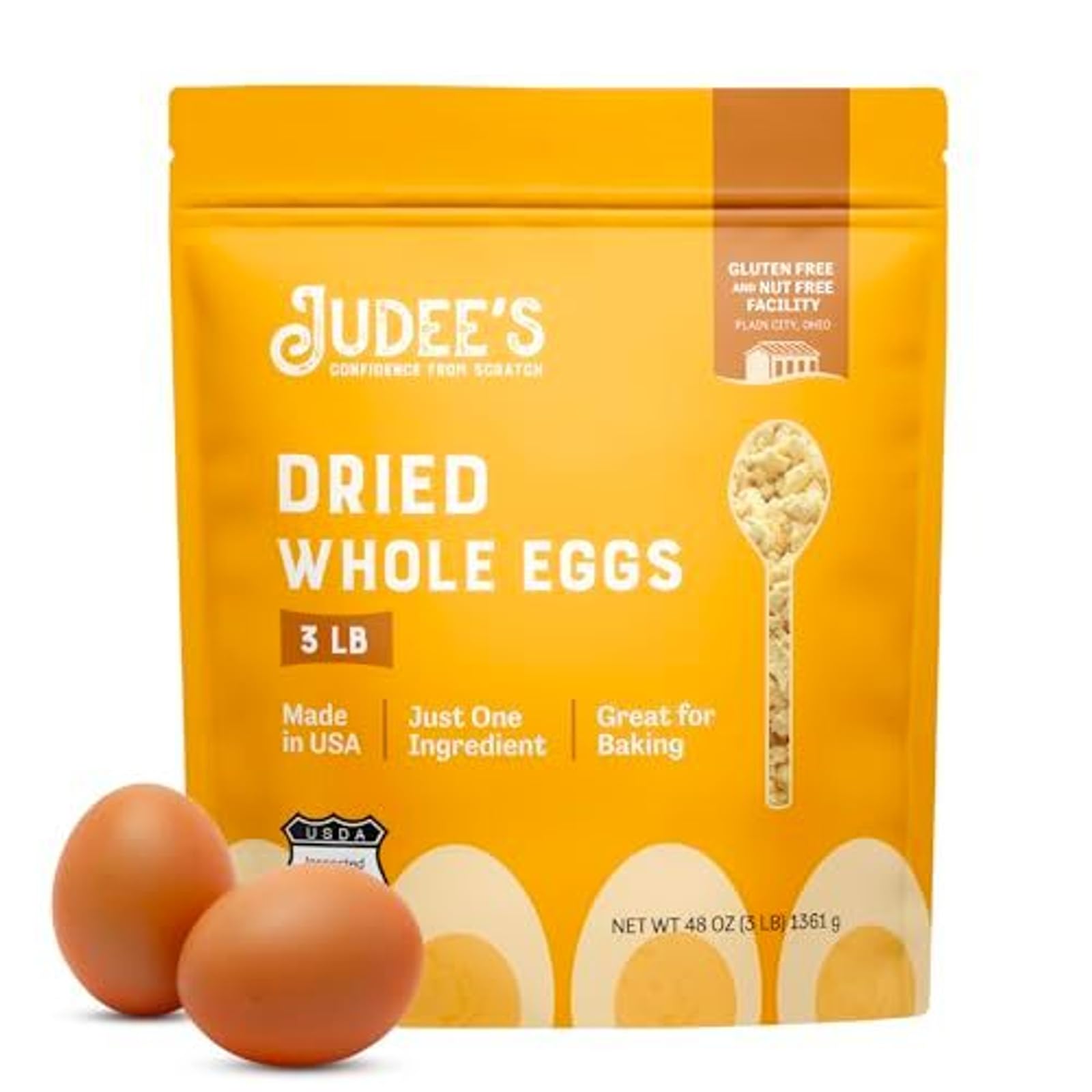 Judees Gluten Free Dried Whole Egg Powder 3 lbs - Baking Supplies - Delicious and 100% Gluten-Free - Great for Breakfast, Bakin