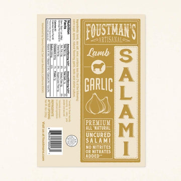 Foustman'S Salami Garlic Lamb Artisanal, Nitrate-Free, Naturally Cured, Gluten-Free, Dairy-Free, No Pork, 8 Oz Sticks