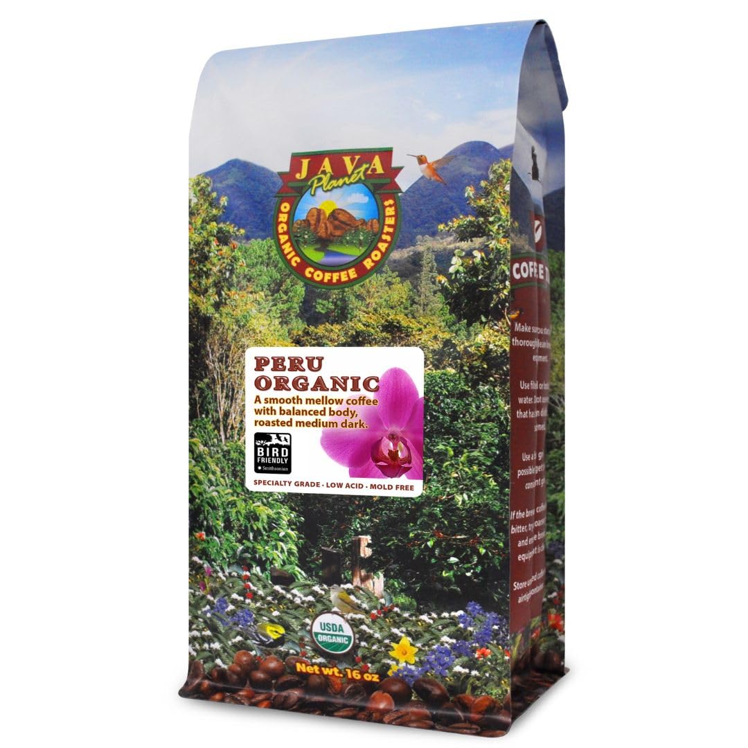 Java Planet Organic Coffee Beans, Medium Dark Roast, Low Acid, Whole Bean, 16 Ounce, Smithsonian Bird Friendly