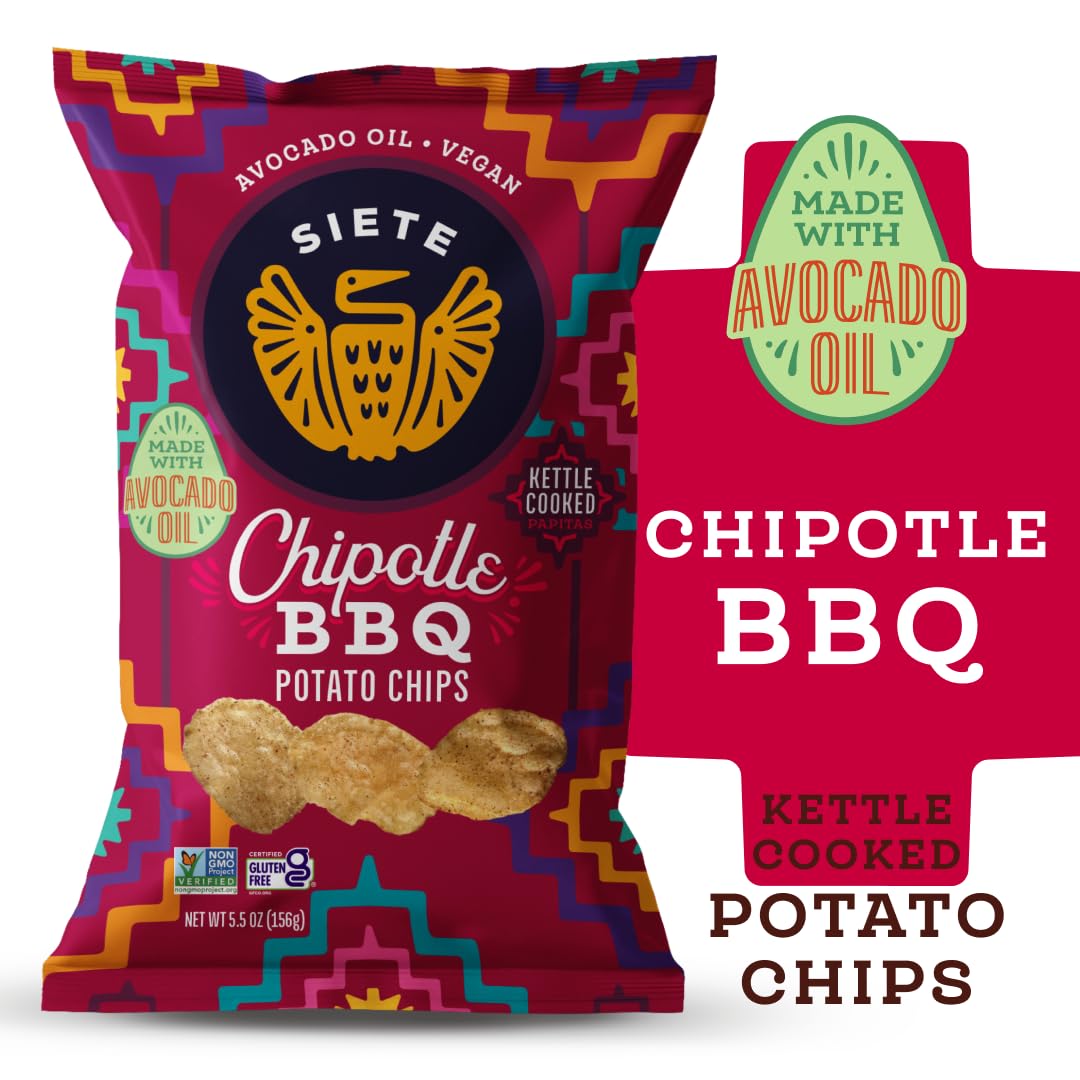 Siete Grain Free Potato Chips - Kettle Cooked | Gluten Free Chips | Vegan Snacks | Non Gmo | Chipotle Bbq, 5.5 Ounce (Pack Of 6)