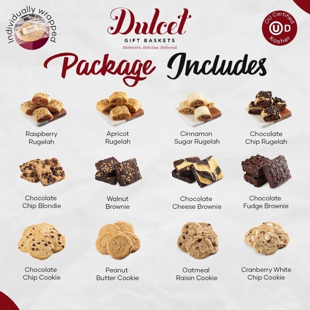 Dulcet Gift Basket Gourmet Signature Variety Of Cookie And Brownie Pastries In An Elegant Assembled Tin Box, Unique Idea For Housewarmings Holidays, Birthday, Sympathy, Get Well, Office Gatherings With Men & Women.