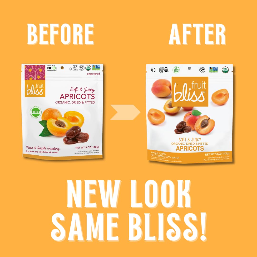 Fruit Bliss Organic Dried Turkish Apricots, Pitted, Soft & Juicy, Non Gmo, 5 Ounces (Pack Of 6)