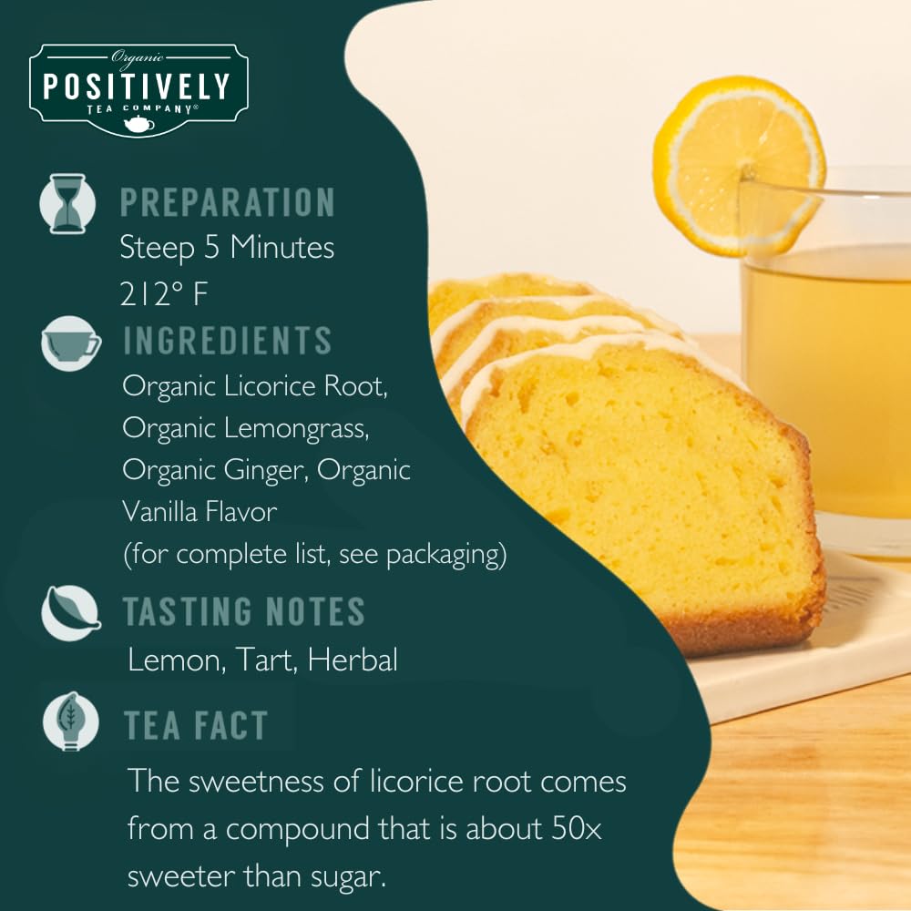 Organic Positively Tea Company Lemon Pound Cake Herbal Tea Loose Leaf 4 Ounce