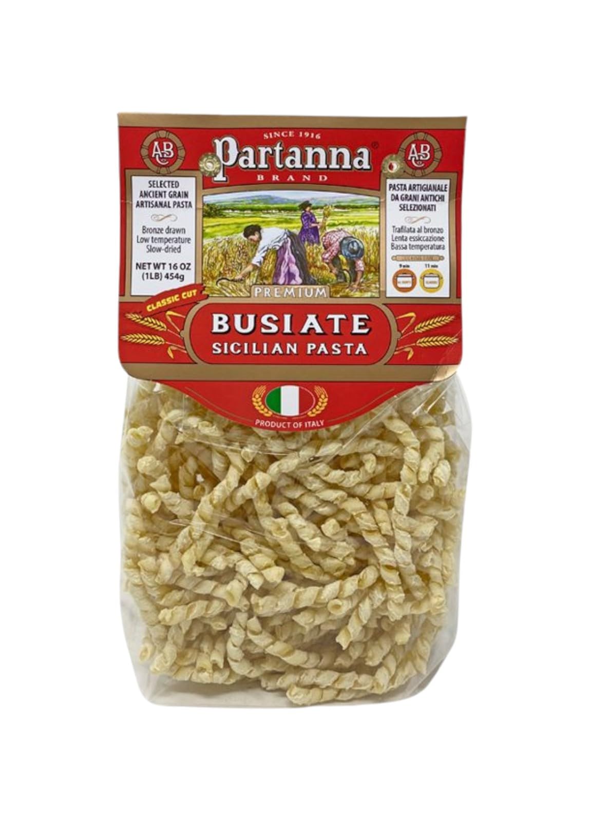 Partanna Busiate Sicilian Artisanal Pasta Classic Cut 6 pack x 1 lb (6 lbs)
