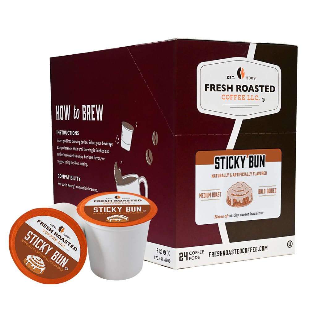 Fresh Roasted Coffee Flavored Coffee Pods, Hazelnut Sticky Bun, K-Cup Compatible, 24 Count