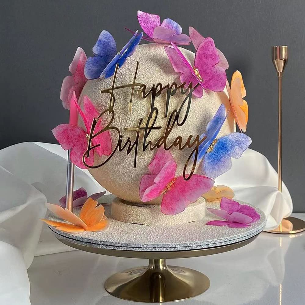 6 Packs Happy Birthday Cake Toppers Side Mirror Acrylic Cake Topper Happy Birthday Cake Decorations Gold Cupcake Toppers Cake De
