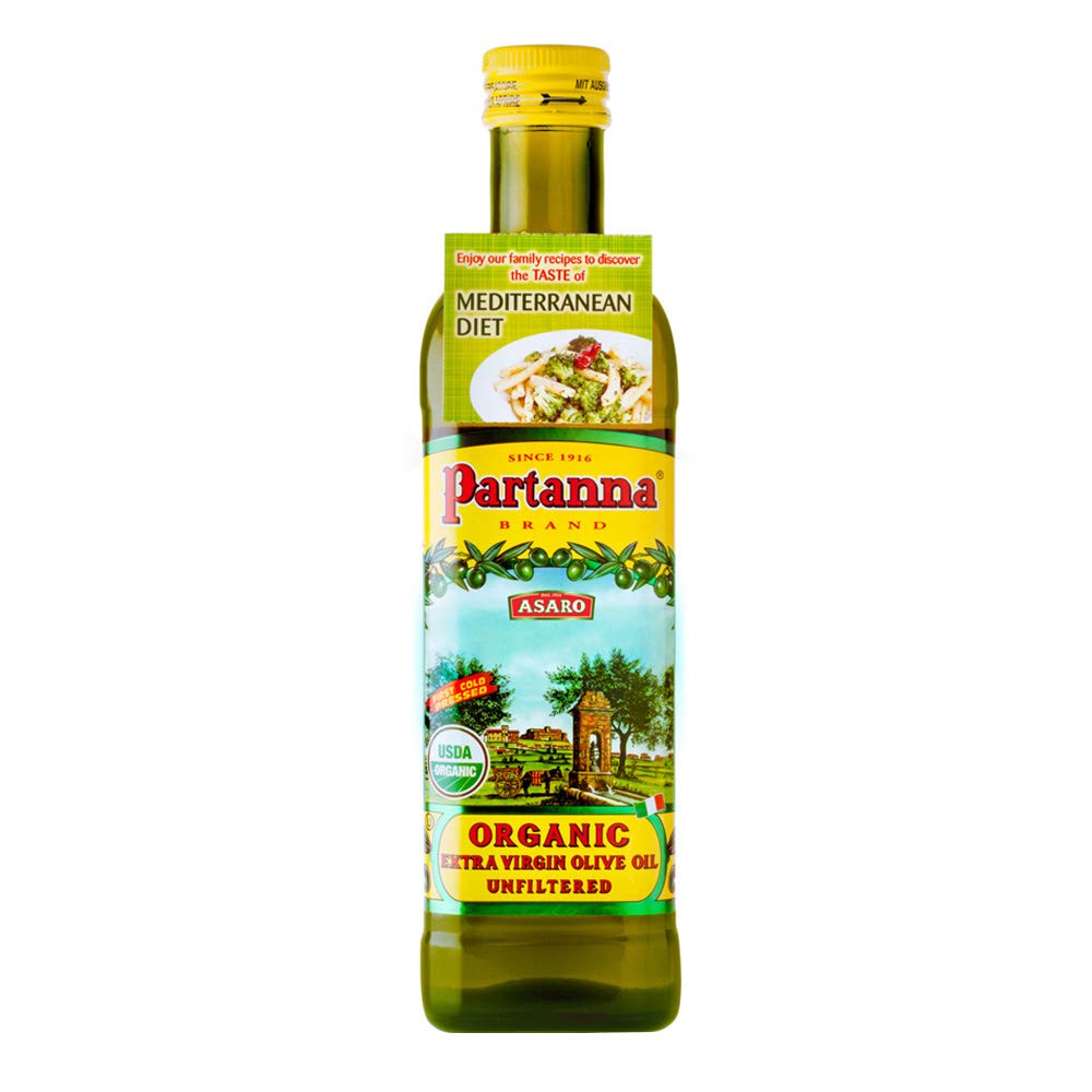 Partanna Organic Extra Virgin Olive Oil, Unfiltered, Kosher, USDA Certified Organic, Non-GMO, 750ml, 25.5 Fluid Ounce (Pack of 4