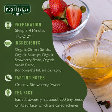 Organic Positively Tea Company, Strawberries And Cream, Green Tea, Loose Leaf, 16 Ounce