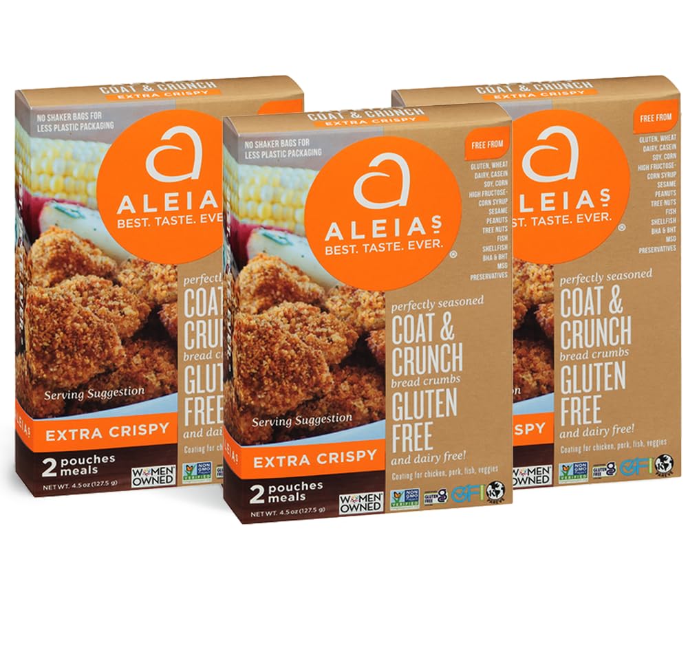 ALEIA'S BEST. TASTE. EVER. Extra Crispy Coat & Crunch - 4.5oz/3 Pack - Crispy Breading for Poultry, Meat, Seafood, Vegetables - 