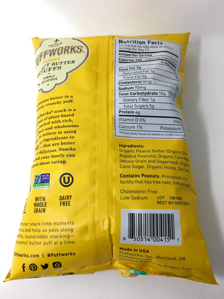 Puffworks Organic Honey Peanut Butter Puffs 3.5 Oz