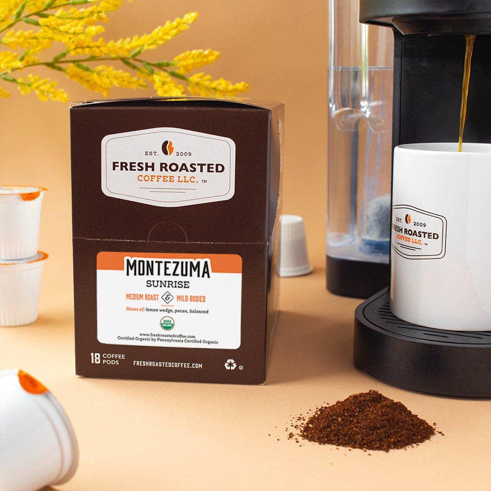 Fresh Roasted Coffee Organic Montezuma Sunrise Medium Roast K-Cup Compatible 72 Pods Coffee