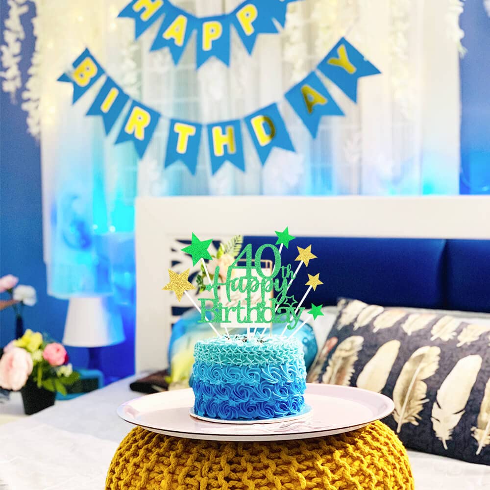 Glittery 40Th Happy Birthday Cake Topper With Star,Personalised 40 Birthday Cake Toppers Party Decorations Party Supplies For Bo